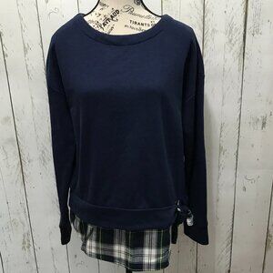 IZOD Navy blue and plaid front tie sweatshirt with undershirt attached.  Size M